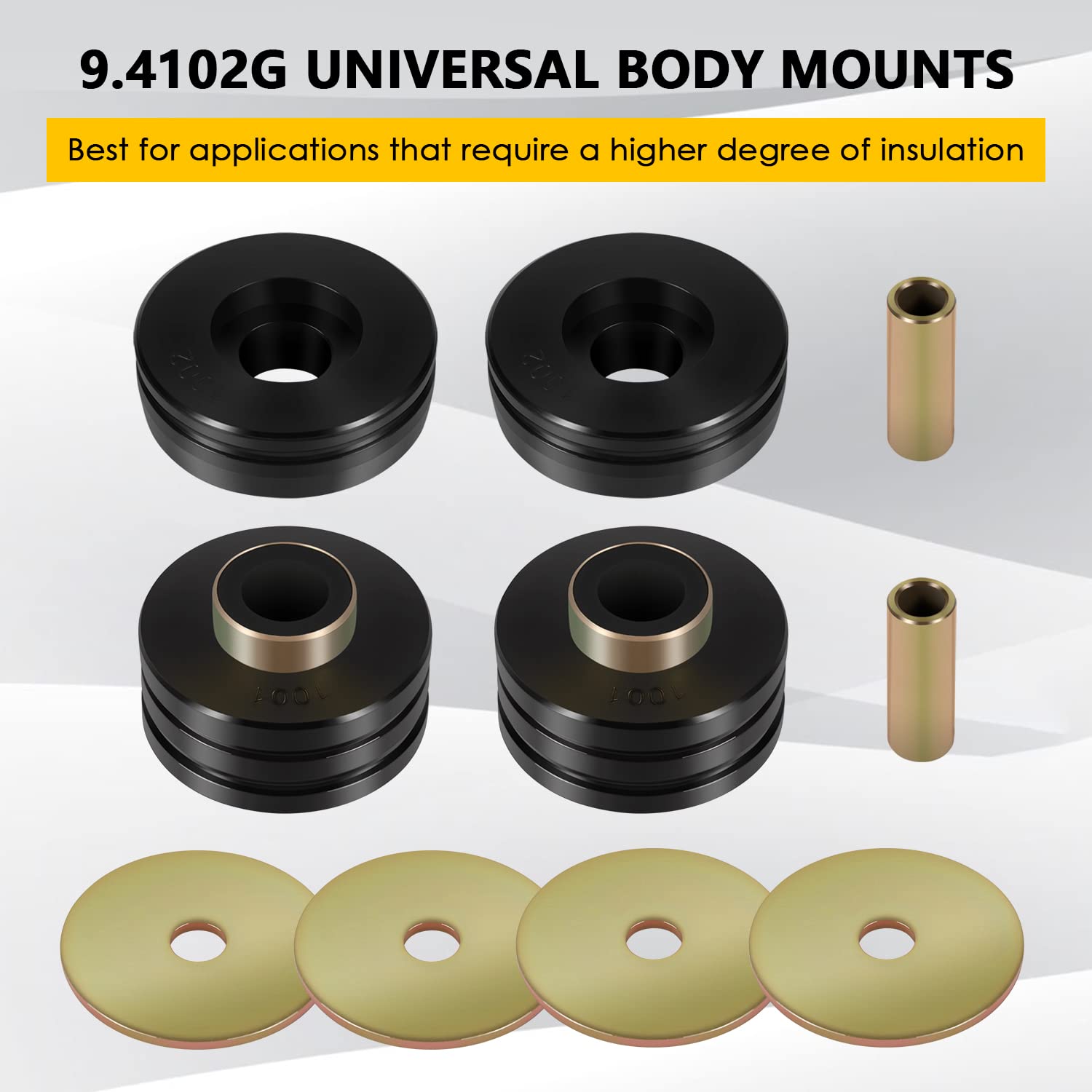 usvehj arranged kit top-down showing all four bushings two sleeves and four washers for completeness
