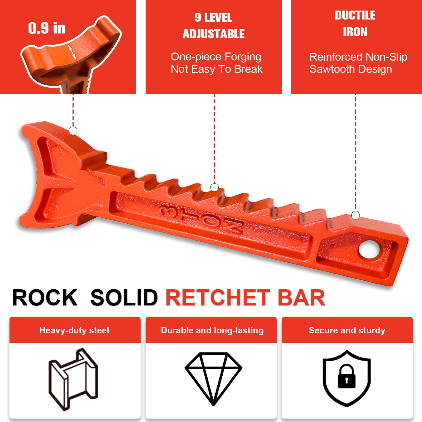 USYATO serrated ratchet bar detail ensures secure height locking
