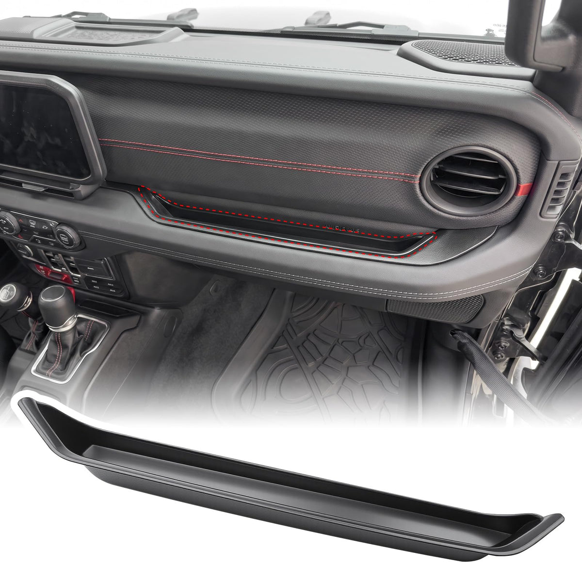 Utiiy front view grab bar tray showing clean fit and added storage benefit
