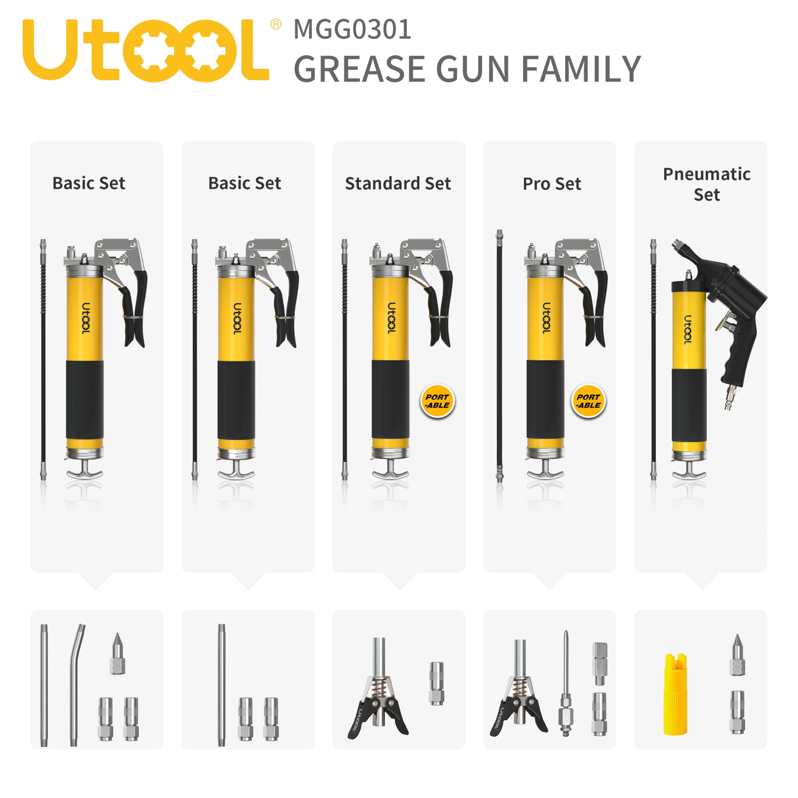 UTOOL kit with accessories and scale showing included hoses and 14 oz capacity