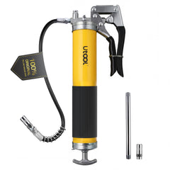 UTOOL pistol grip grease gun front view showing compact design and portability