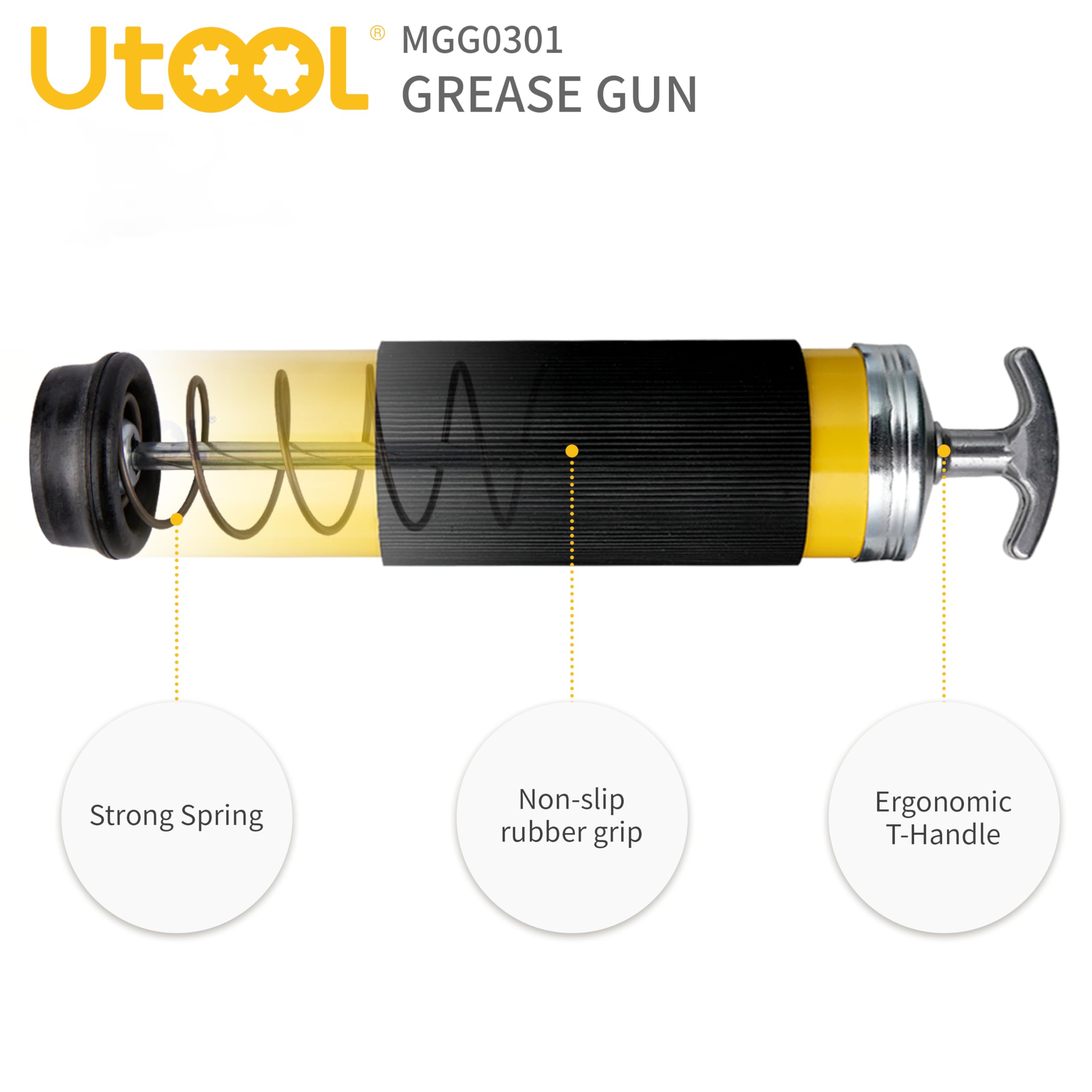 UTOOL rubber sleeve grip detail showing improved comfort and slip prevention