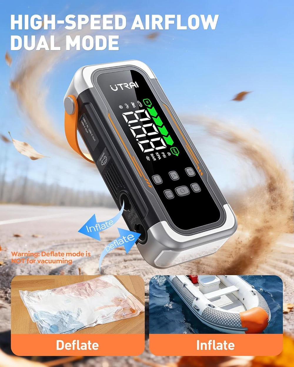 UTRAI inflator hose and four nozzles displayed for versatile inflation