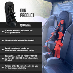 UTVMA side profile of bump seat mounted to RZR emphasizing low bulk