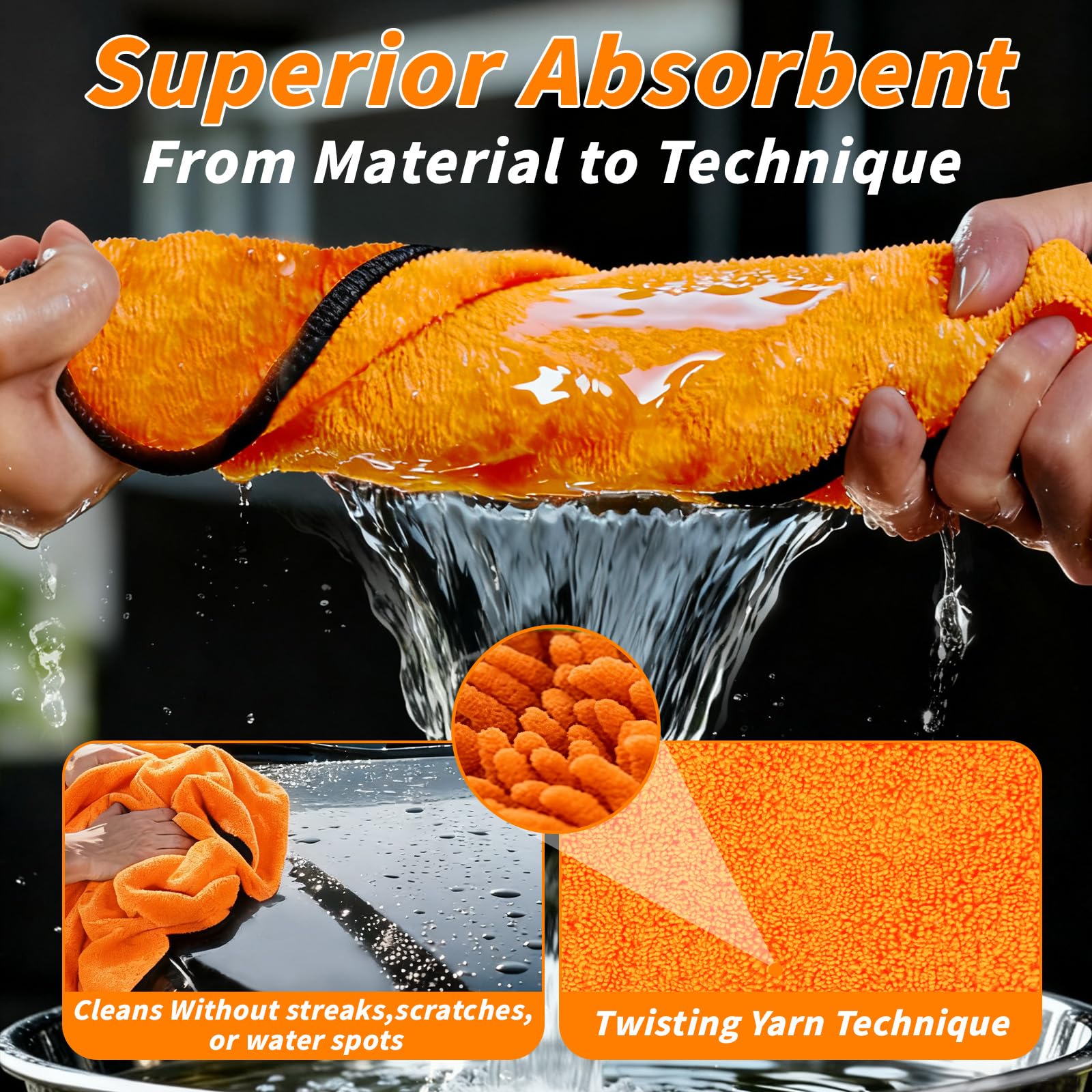 UZLU towel removing water from sedan surface for streak-free finish