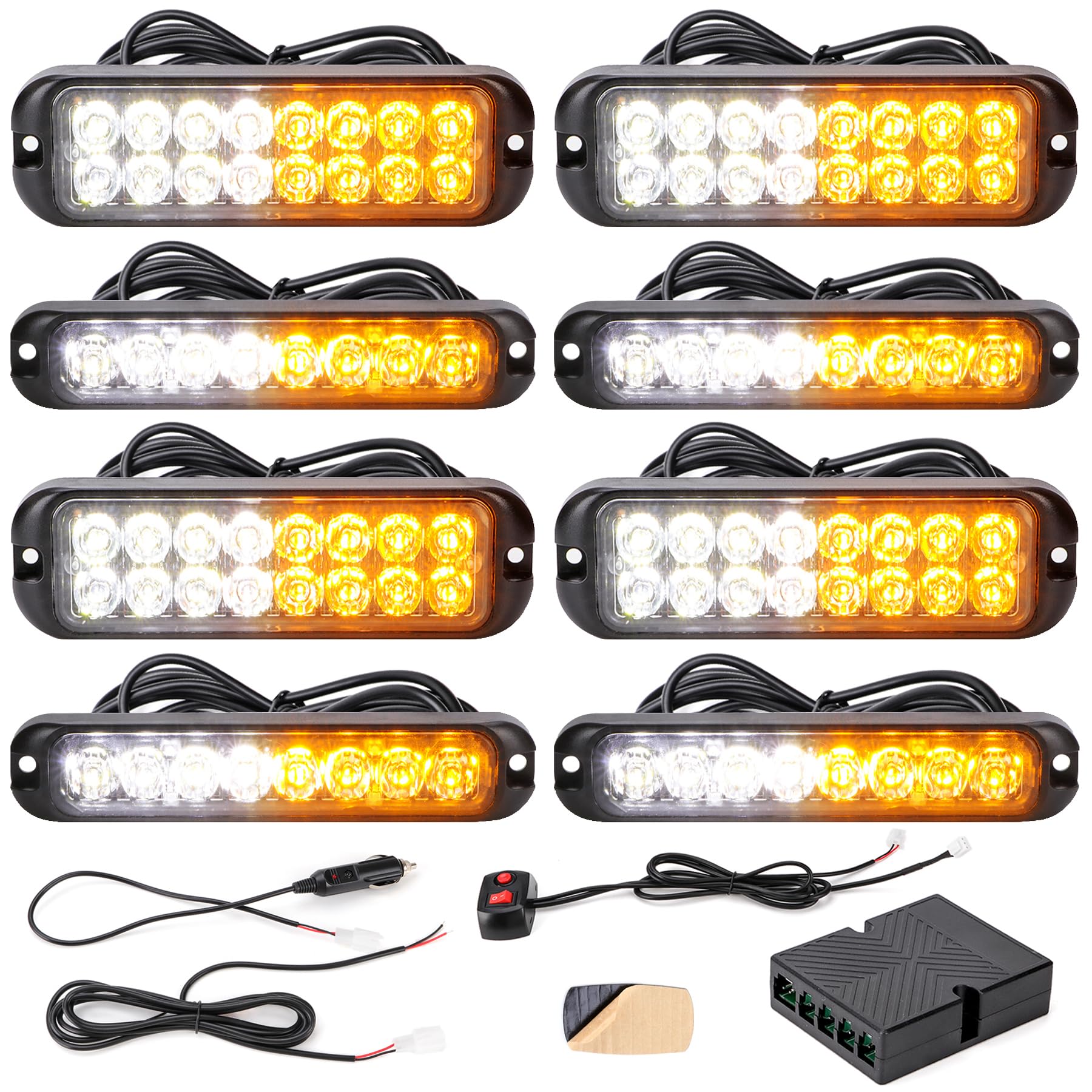V-SEK front view of amber white strobe kit showing compact modules and visibility