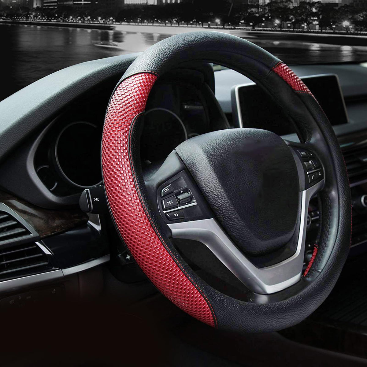 Valleycomfy steering wheel cover front view improves grip and comfort