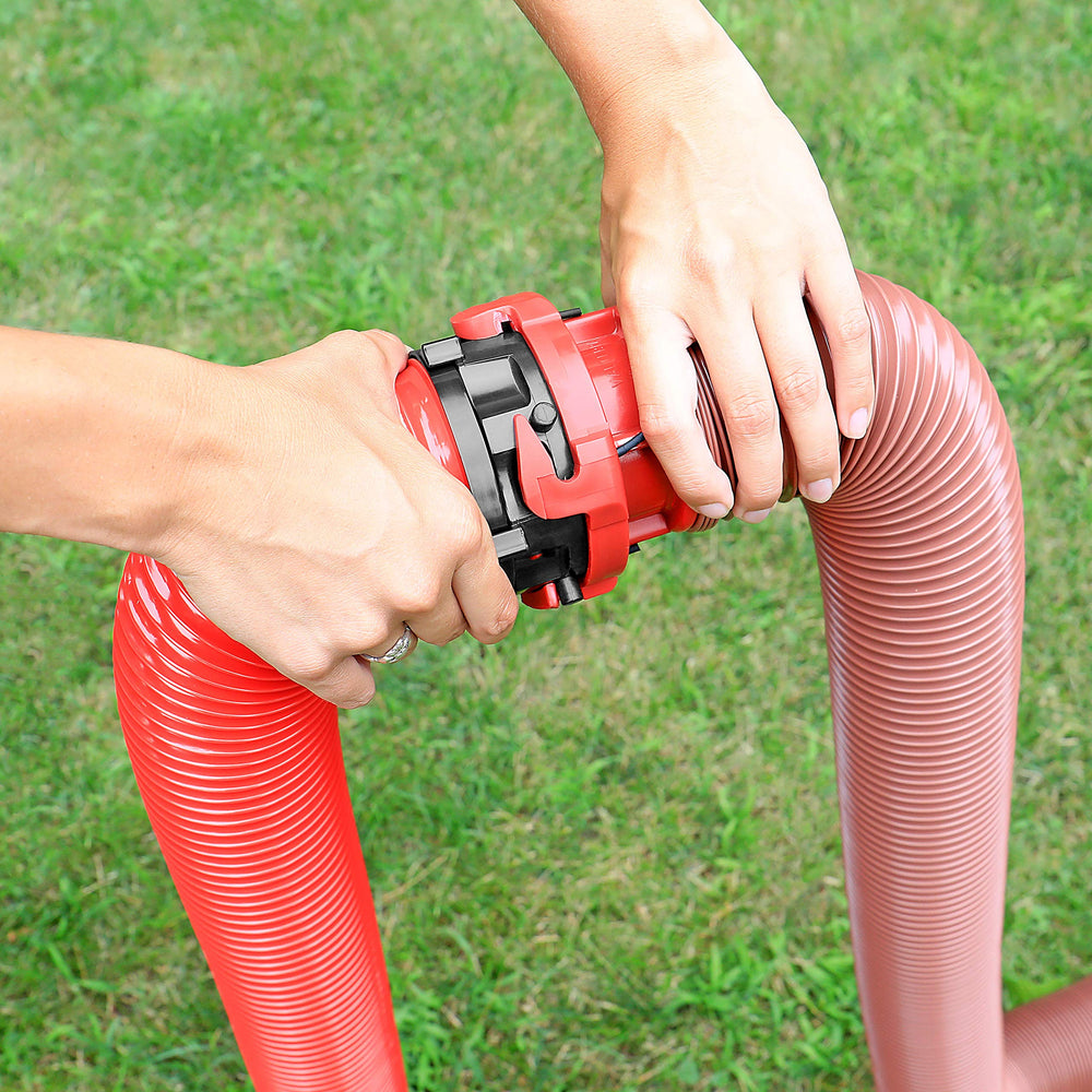 Valterra adapter stored in hose tote highlighting compactness and convenience