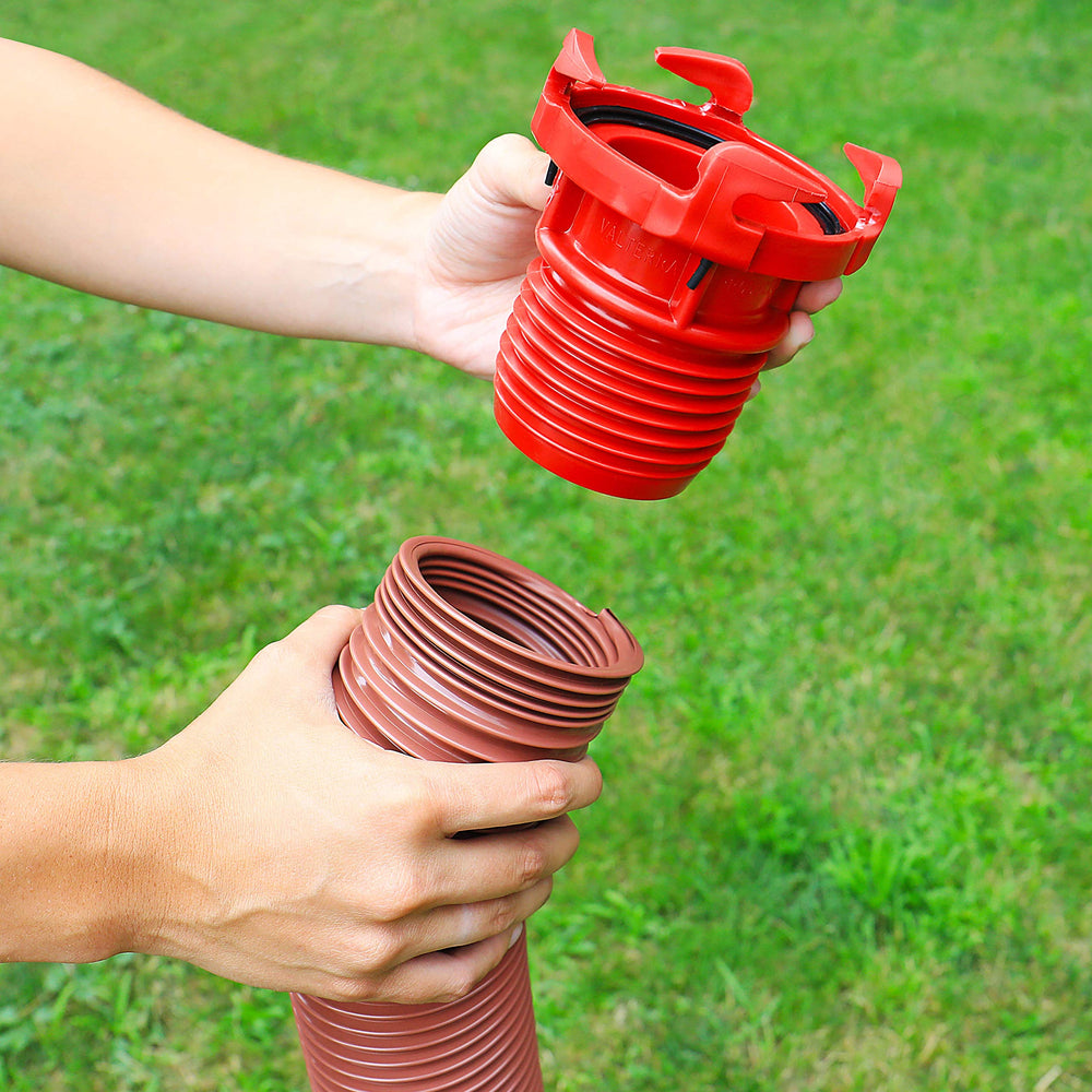 Valterra adapter connected to F02-3108 showing modular sewer line extension benefit