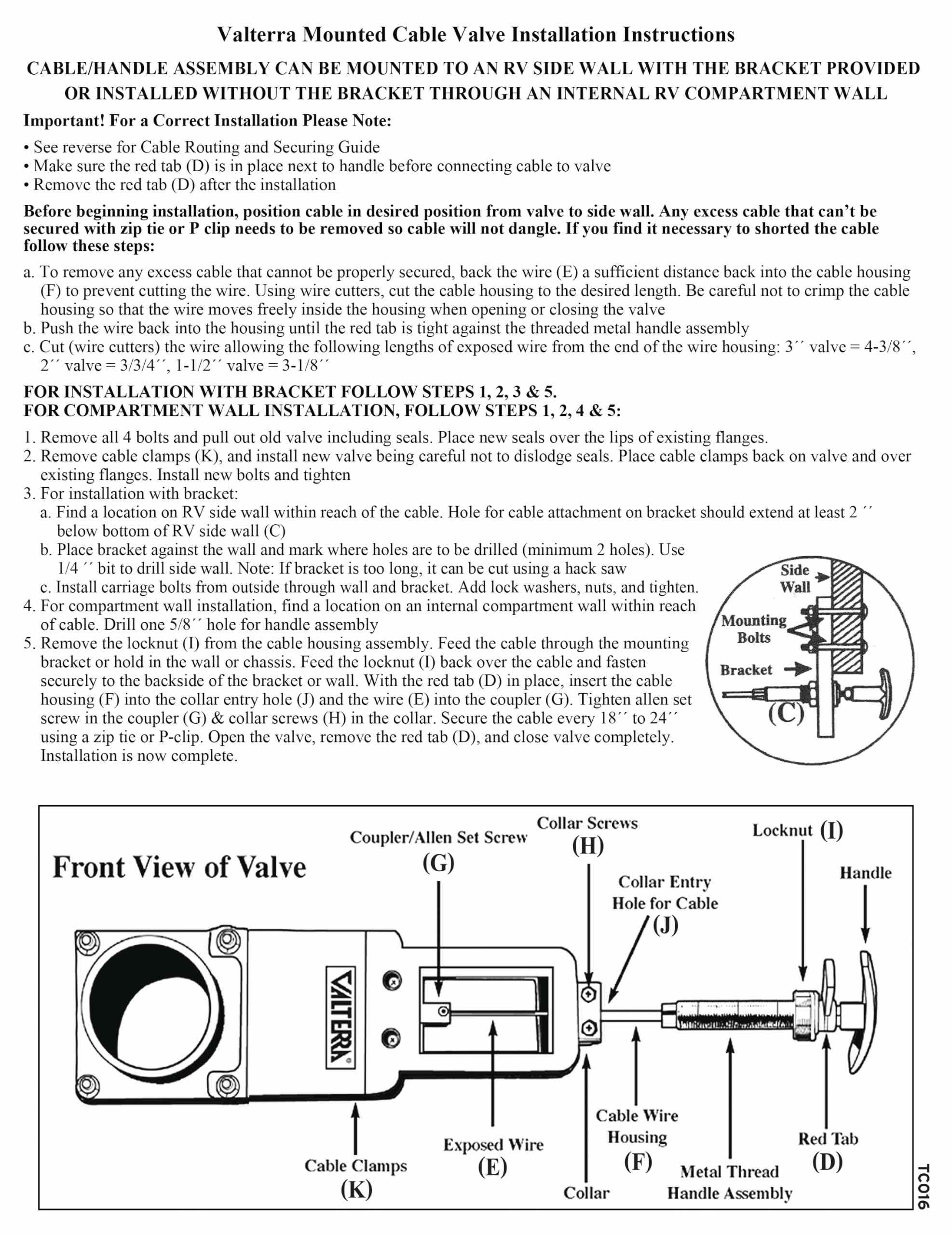 Valterra TC372 kit parts laid out to show included hardware