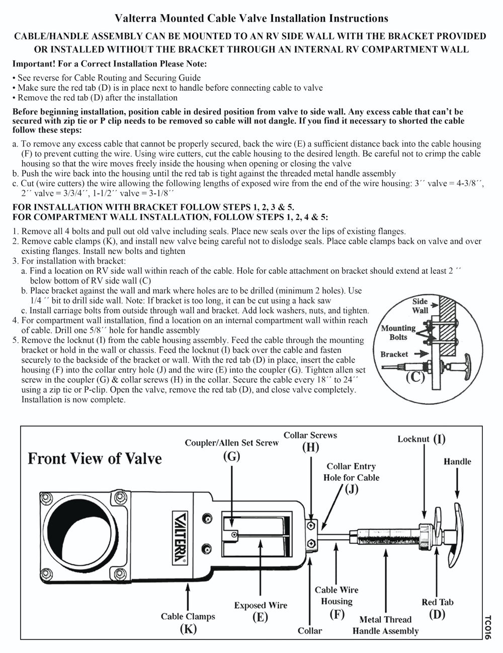Valterra TC372 kit parts laid out to show included hardware