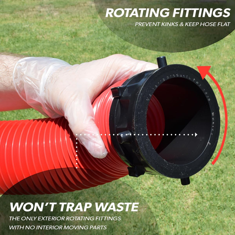 Valterra two hoses connected to reach distant drains for extended reach