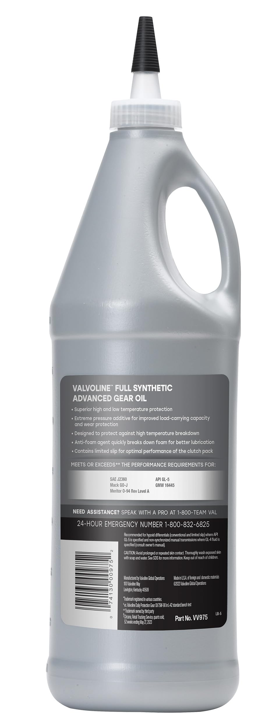 Valvoline 75W-90 bottle cap and spout ready for clean pouring