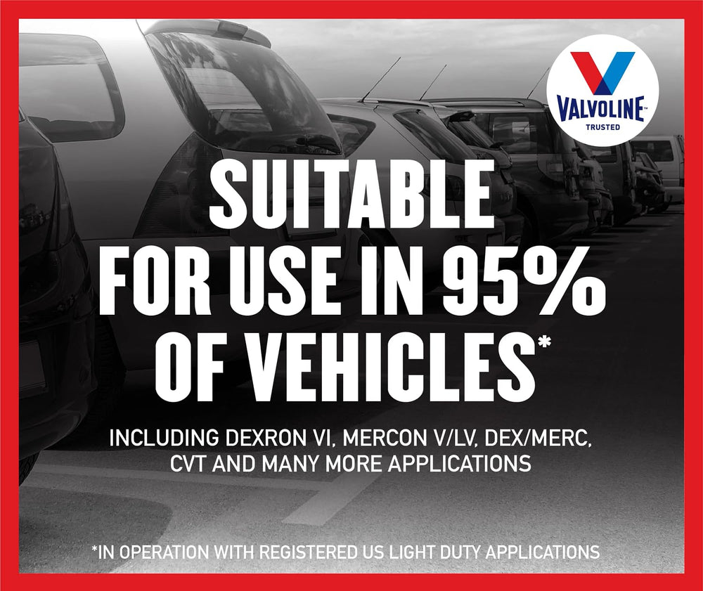 Valvoline bottle beside an open engine bay showing compatibility and service-ready benefit