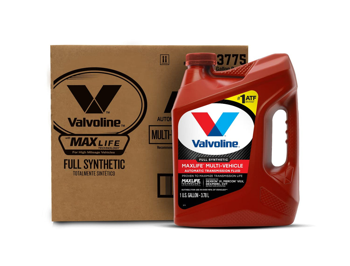 Valvoline front label on case of three bottles showing branding and compatibility benefits