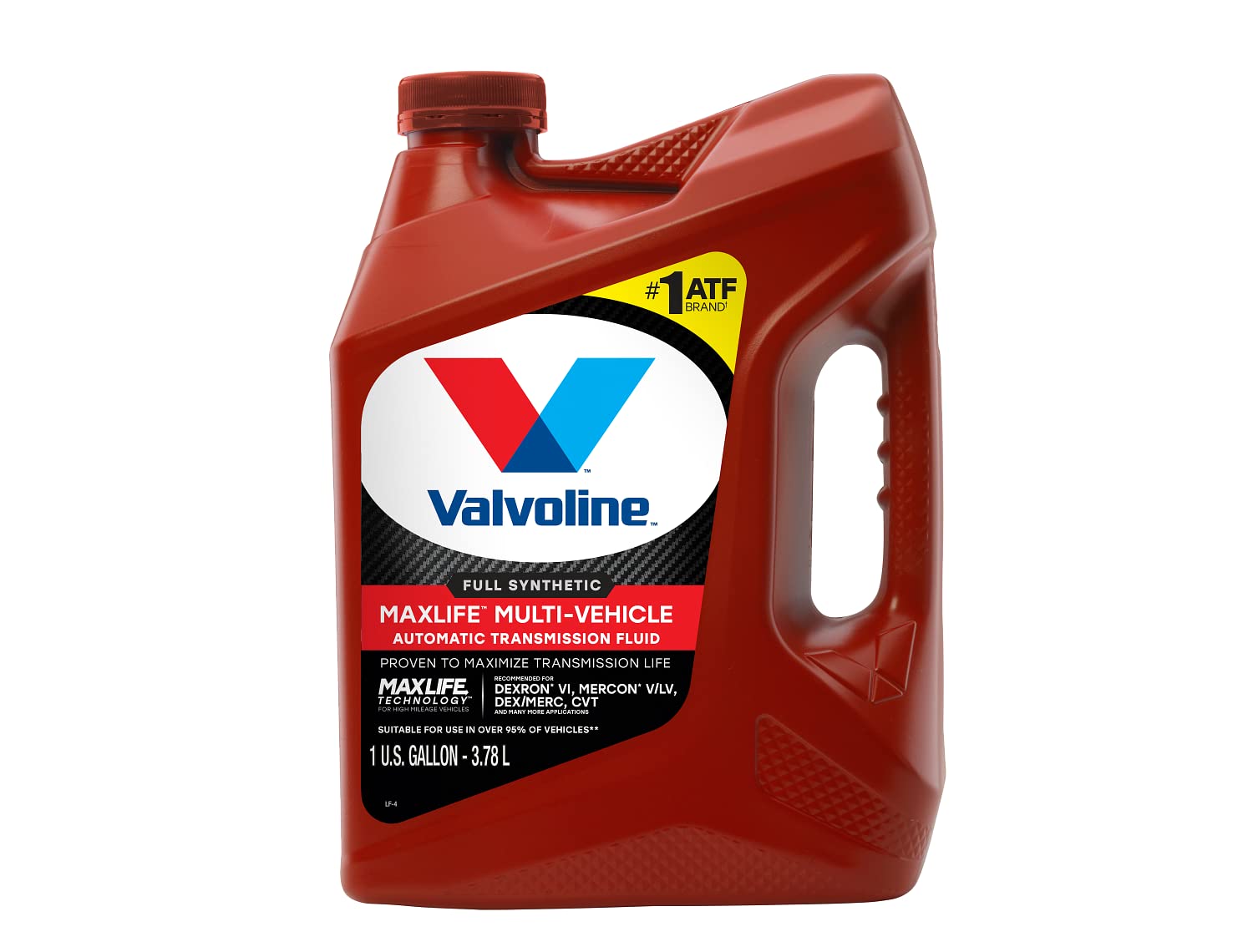 Valvoline single gallon ATF bottle close-up showing label and easy-grip handle benefit