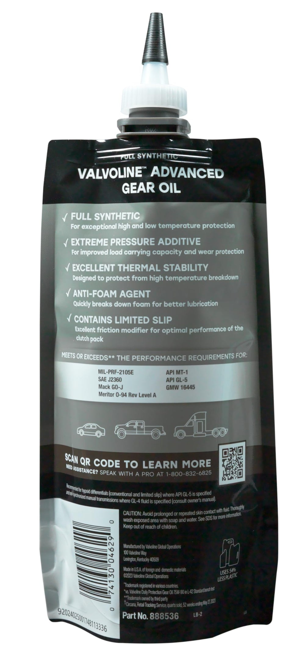 Valvoline Flexfill label close-up highlighting 75W-90 full synthetic benefits