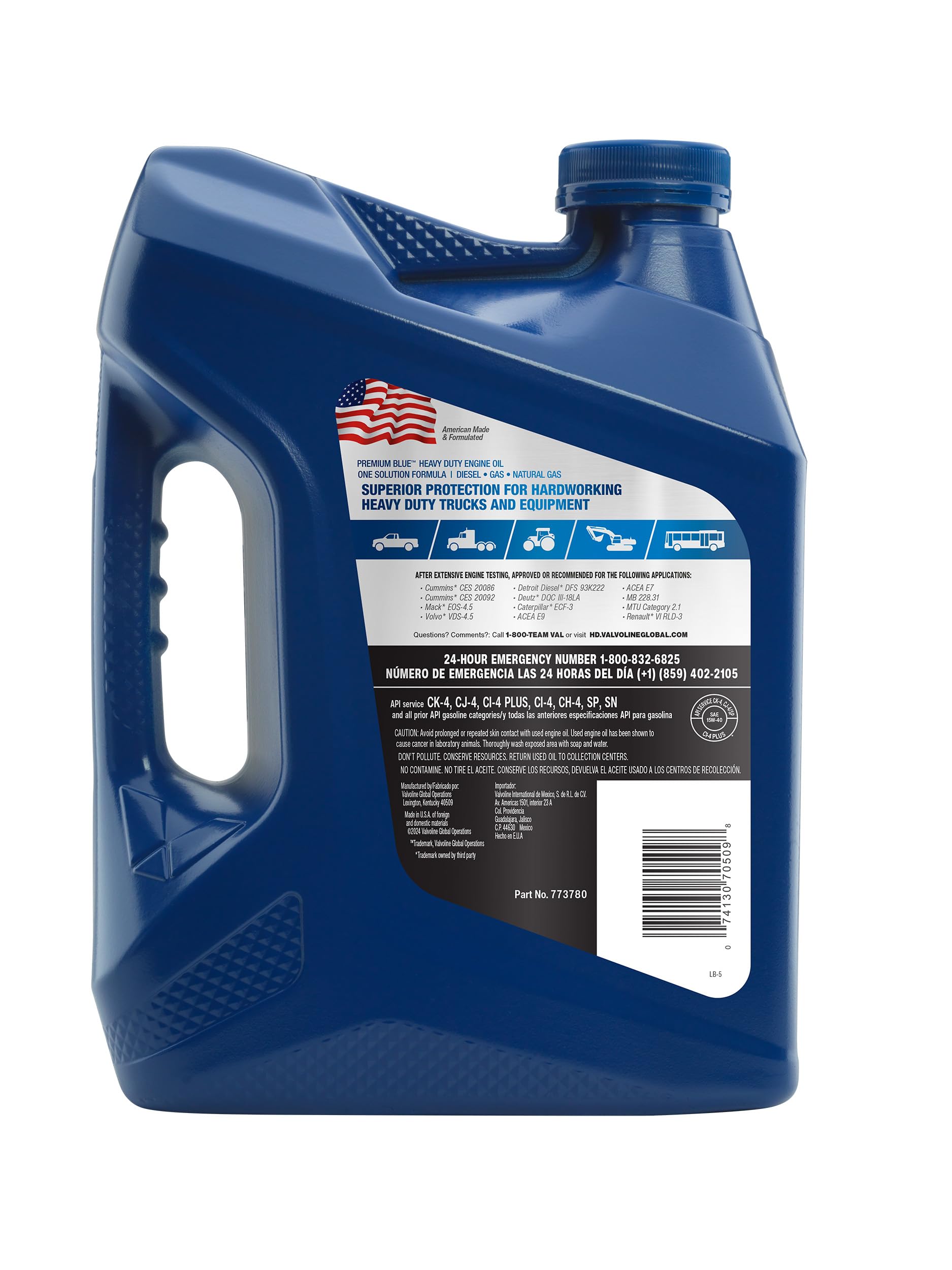 Close-up of Valvoline Premium Blue label highlighting specifications and confidence benefit