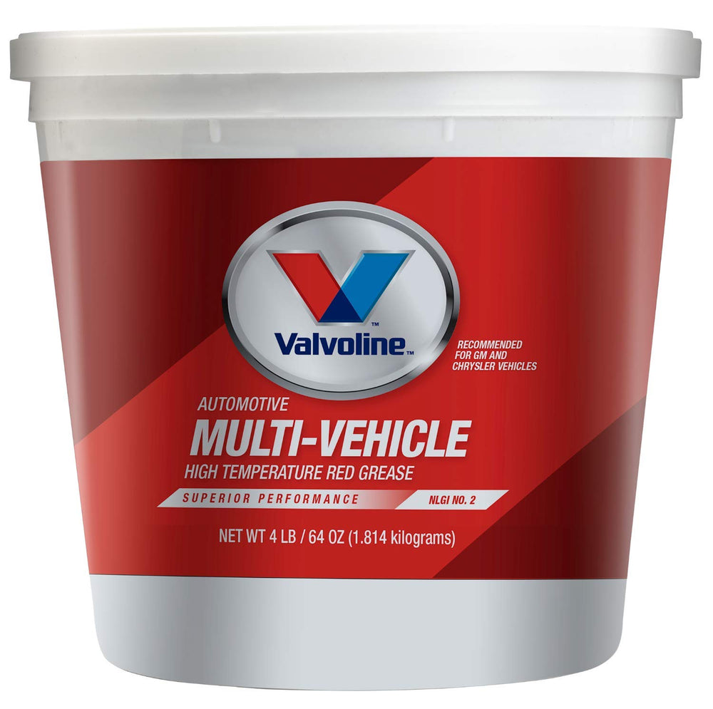 Valvoline red grease 4 lb tub front view showing label and brand benefits