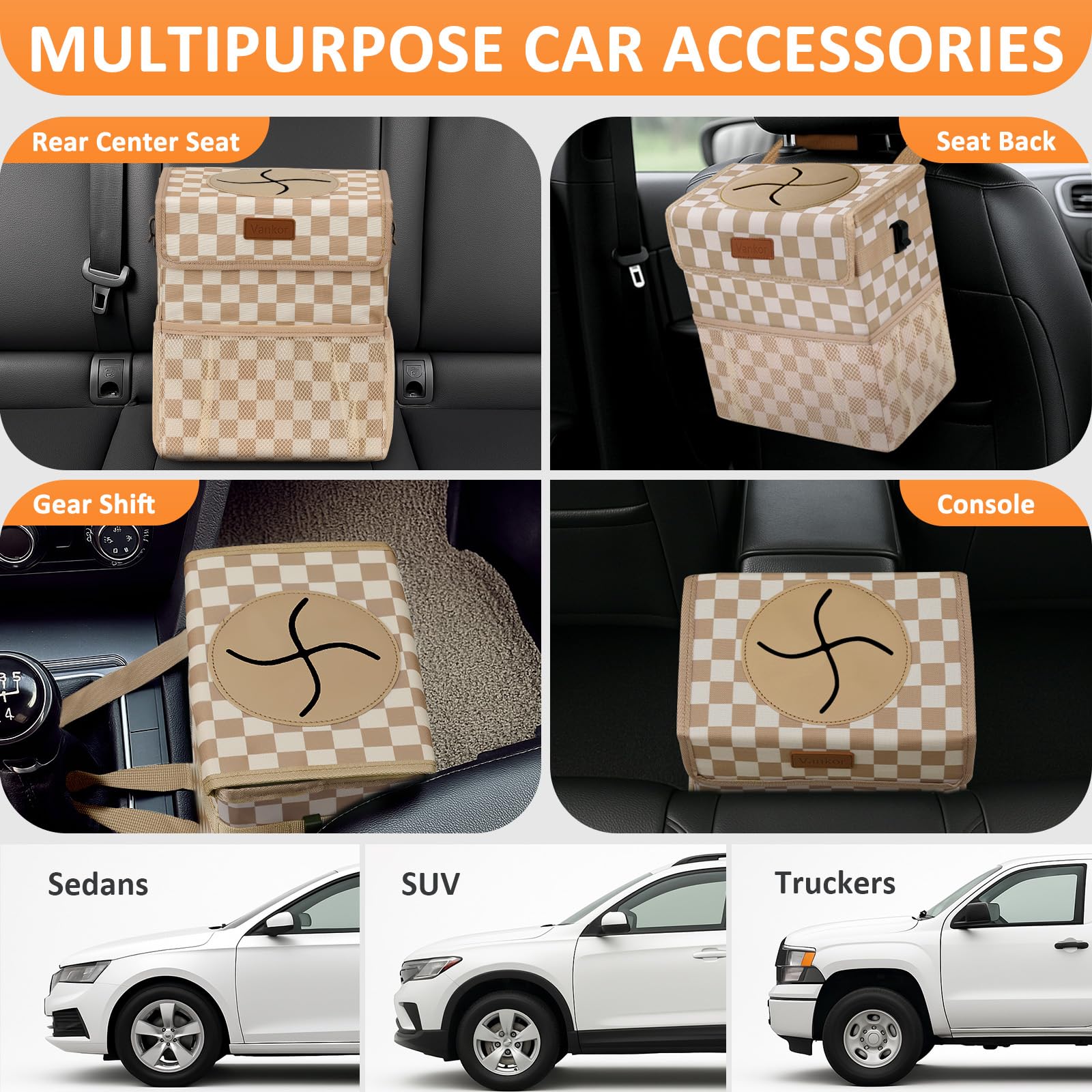 Vankor placed on car floor showing stability and hands-free trash storage