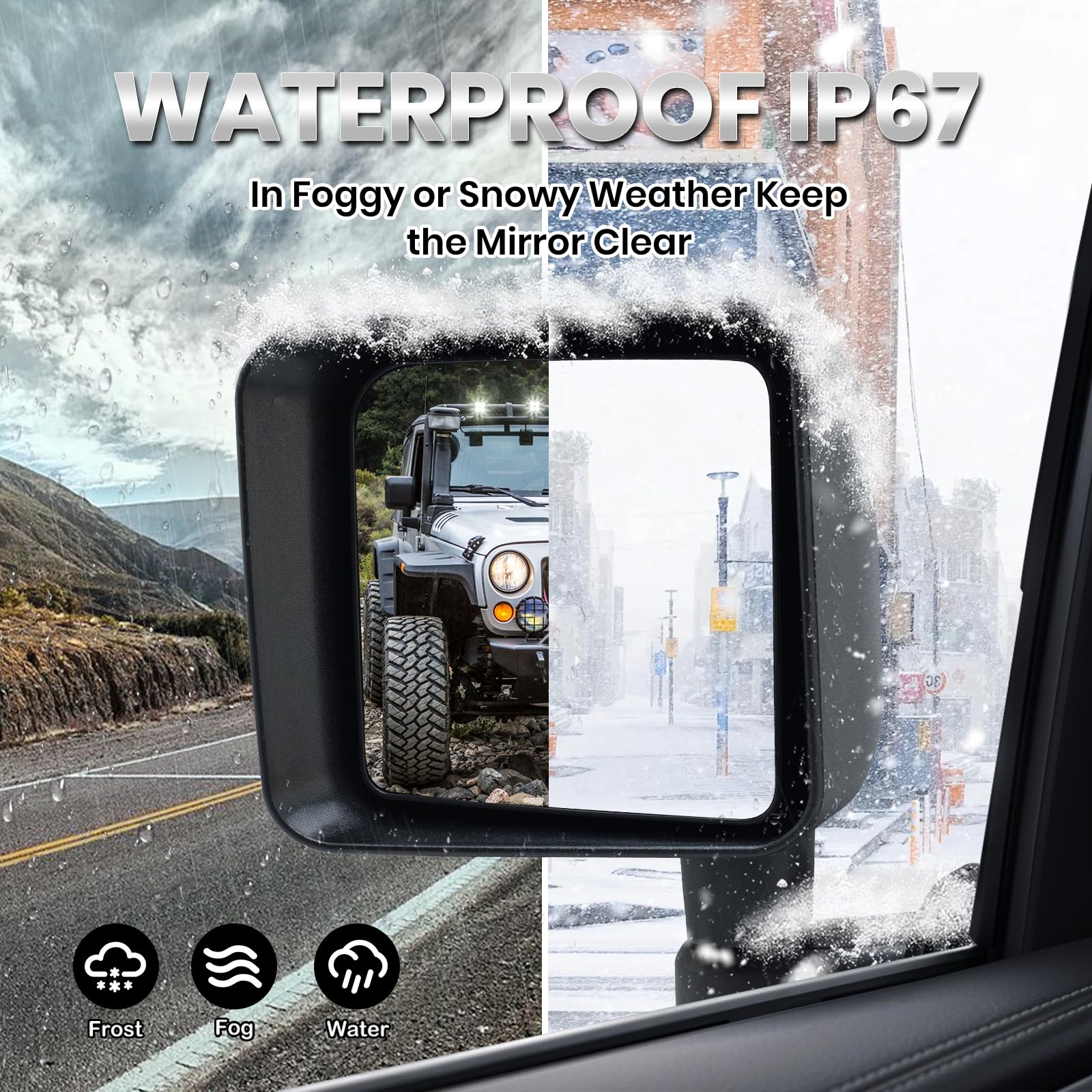 VANLOGY mirror mounted on Jeep door demonstrating correct alignment