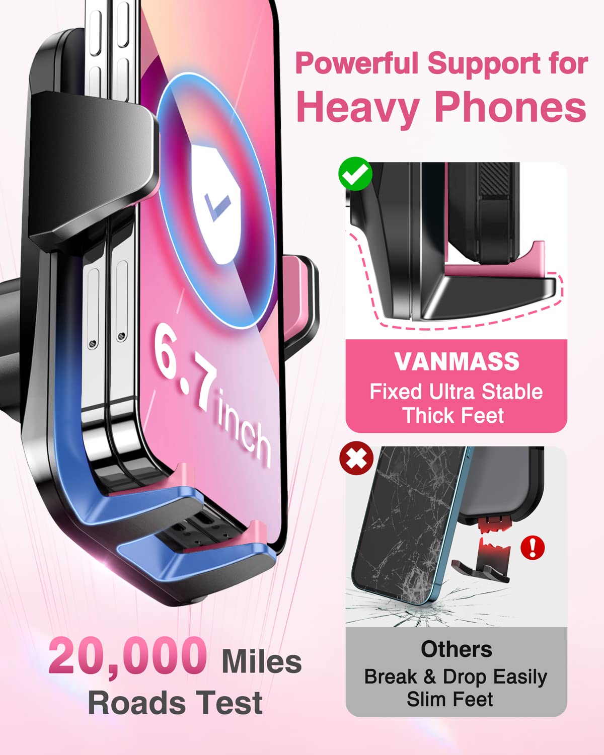 VANMASS mounted on windshield in car illustrating easy view and secure positioning