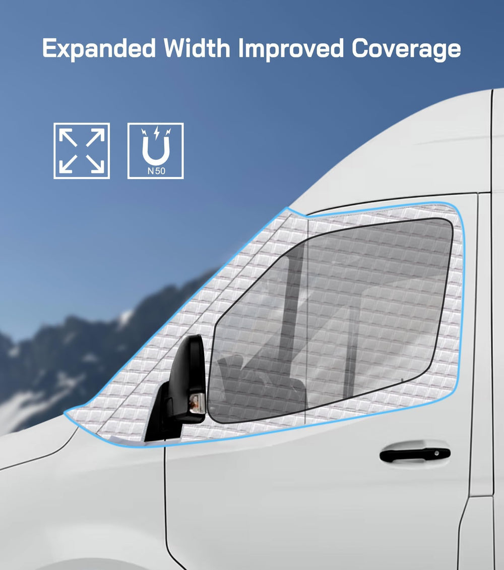 VANNCAMP installed on Sprinter in snow protecting windshield