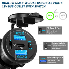VANONE closeup of USB-C and USB-A ports showing fast-charge labels and clear port layout