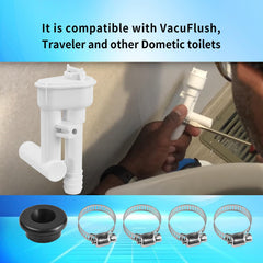 Vanshly vacuum breaker installed in a Dometic toilet showing restored function benefit