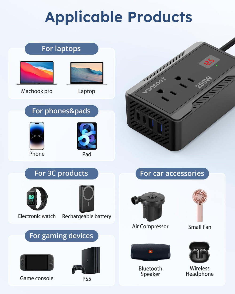 vansoet retail packaging and included cable illustrating ready-to-use setup