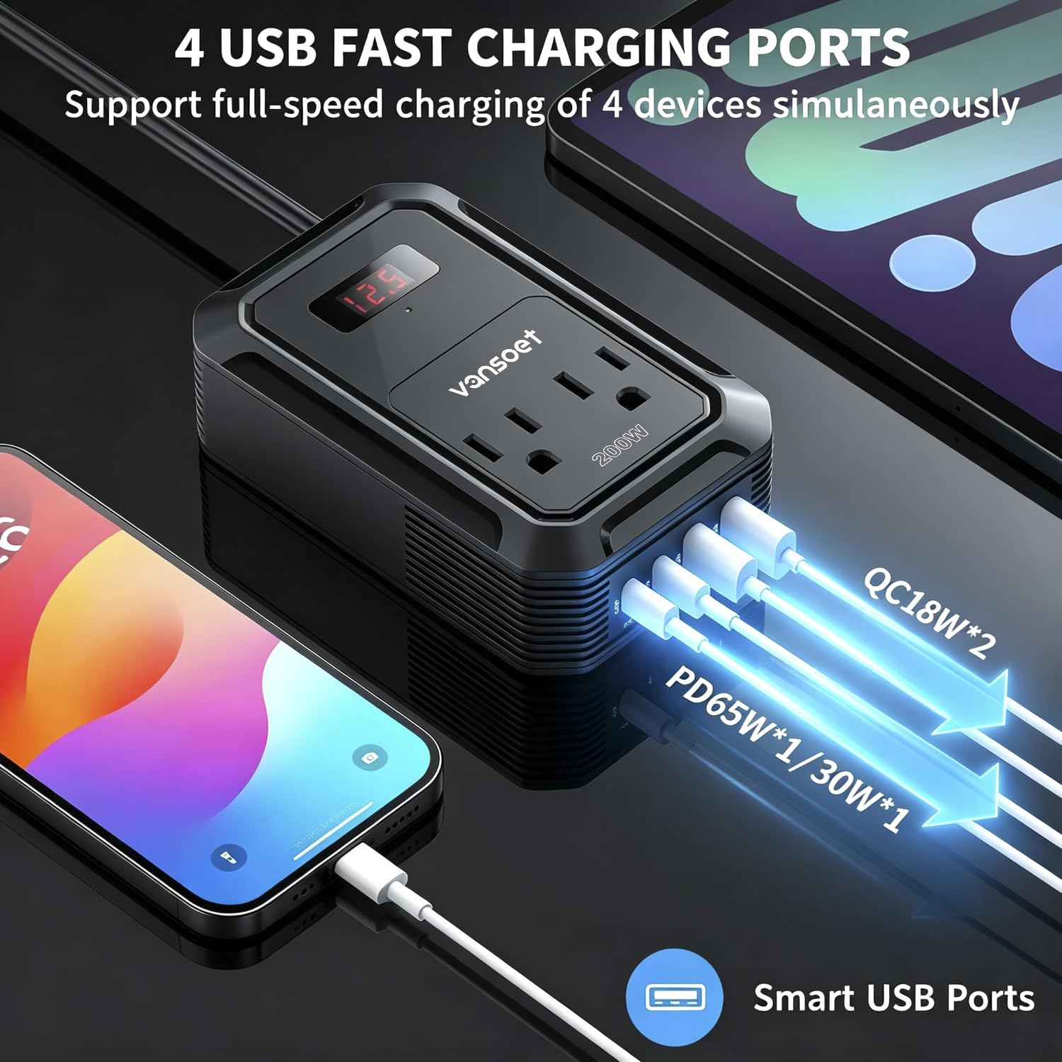 vansoet side view with two AC outlets for powering small devices