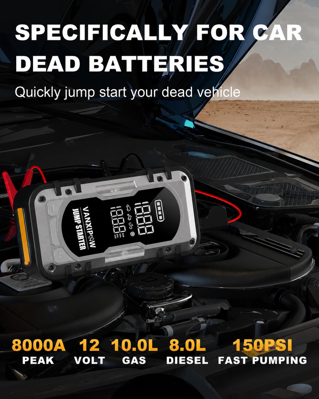 VANXIPOW large LCD display depicting pressure and battery levels for clarity
