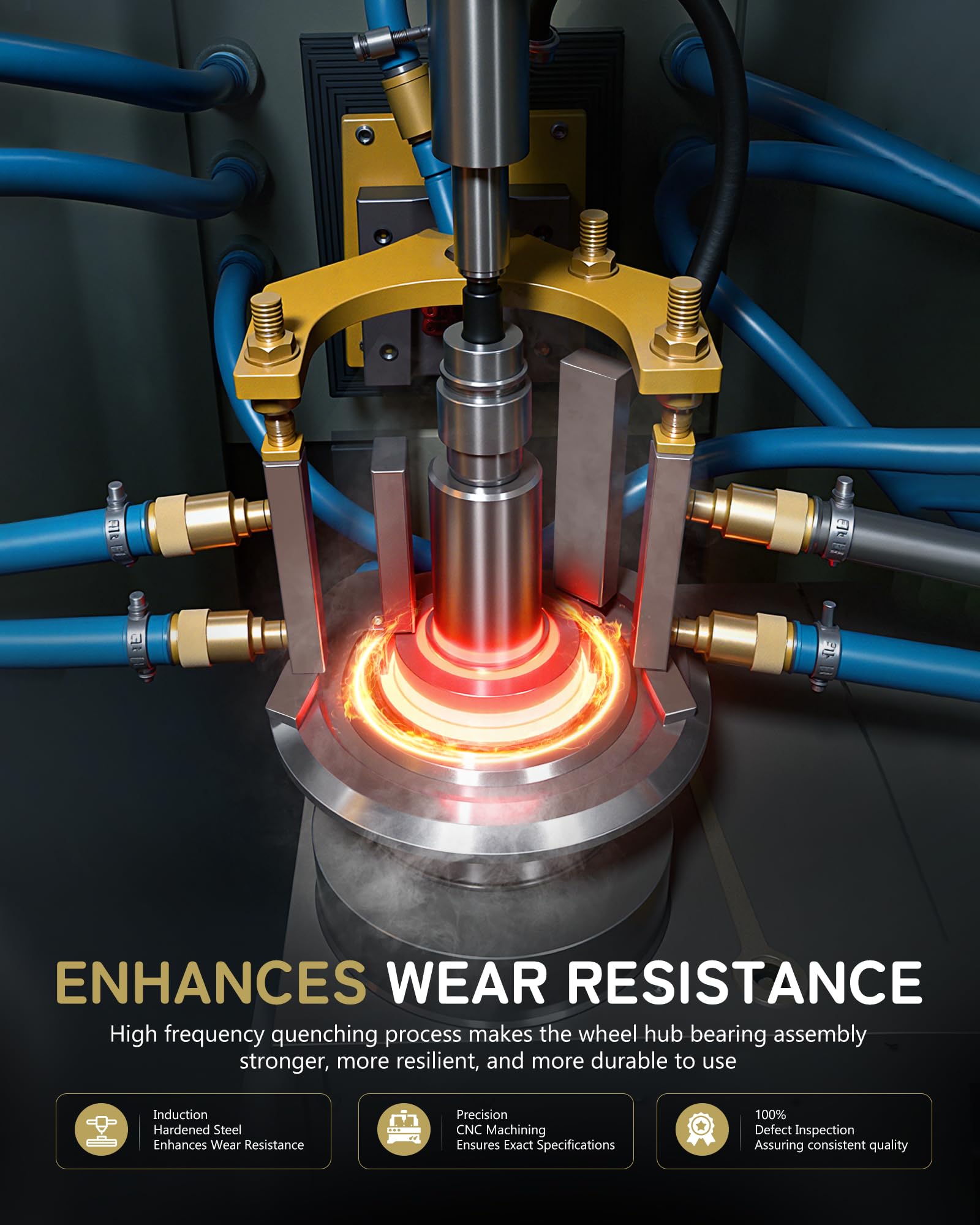 VASHEN hub bolted to steering knuckle demonstrating direct-fit replacement and improved handling