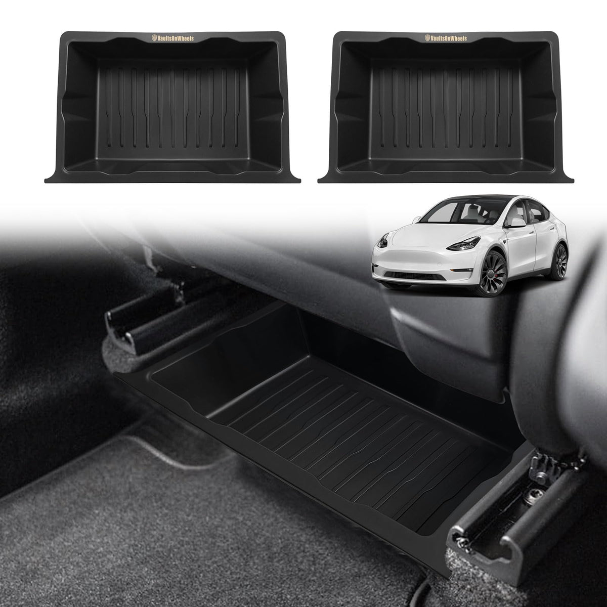 VaultsOnWheels front seat underseat view showing hidden storage and cleaner cabin