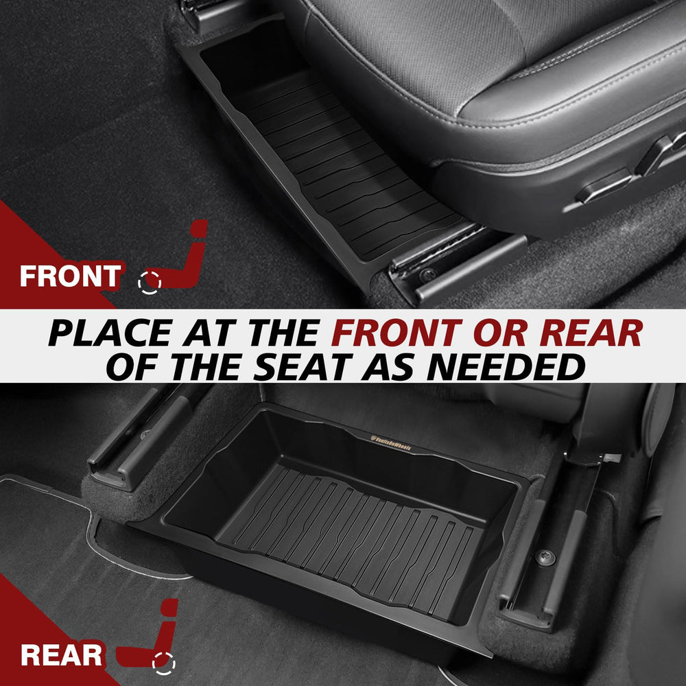 VaultsOnWheels installed under passenger seat demonstrating secure, out-of-sight storage