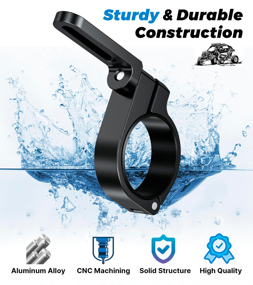 VAZESWIN mount clamped to a UTV roll bar demonstrating secure grip and damage-free protection