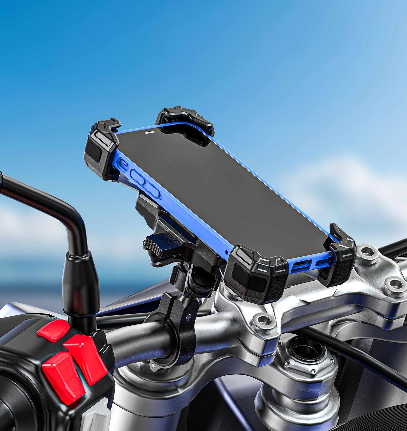 VAZESWIN mounted on indoor bike in gym showing hands-free media and workout tracking