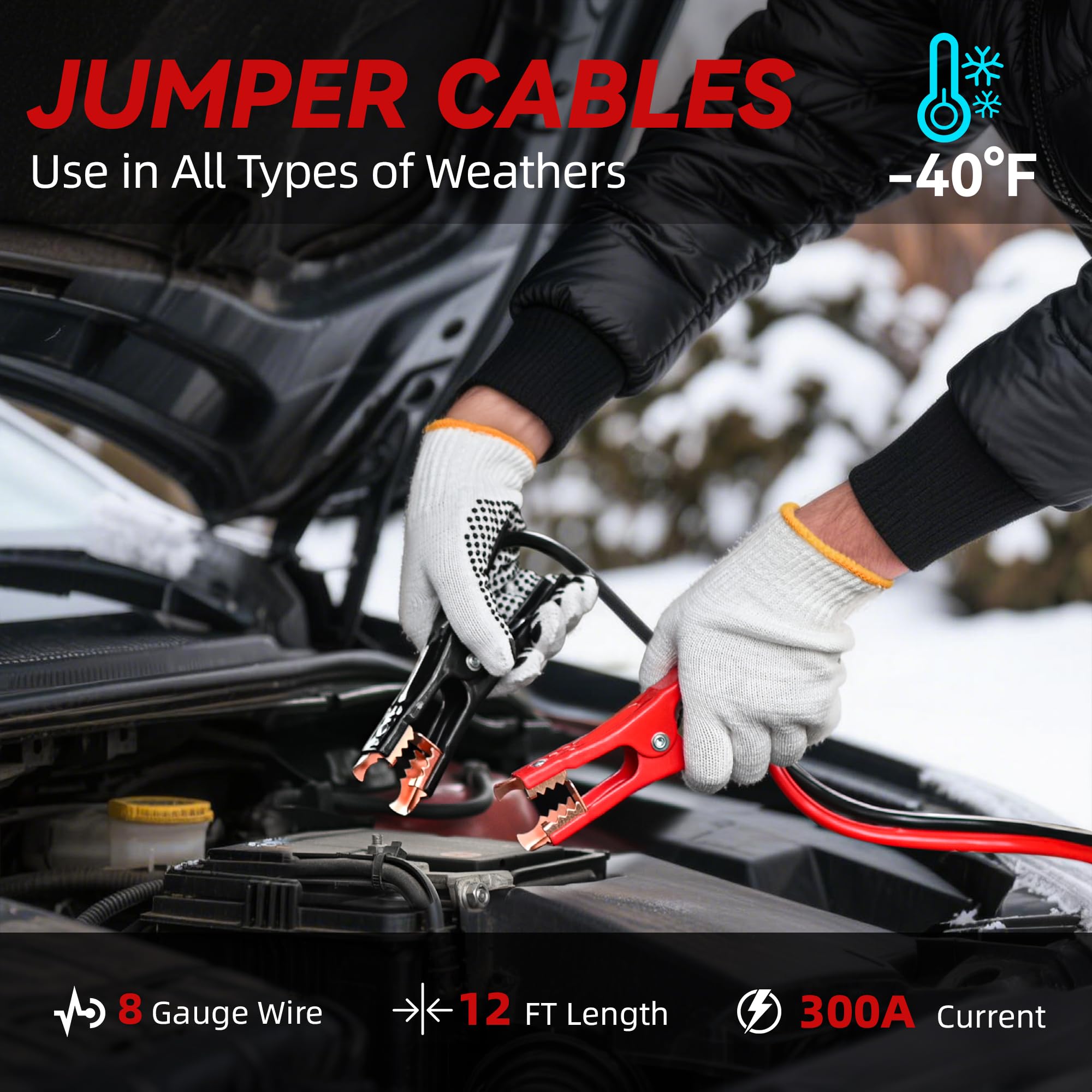 VCANENERGY heavy-duty jumper cables spread out to show clamps and length for reliable starts