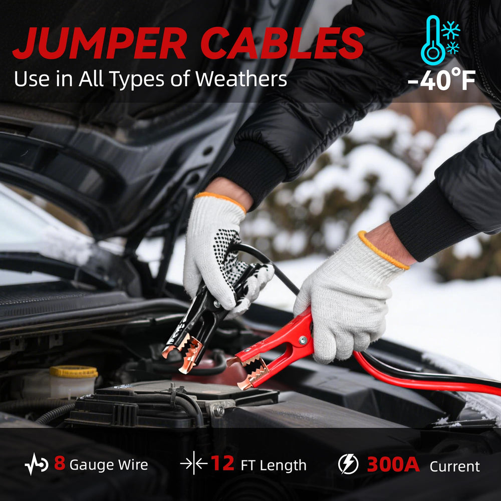 VCANENERGY heavy-duty jumper cables spread out to show clamps and length for reliable starts