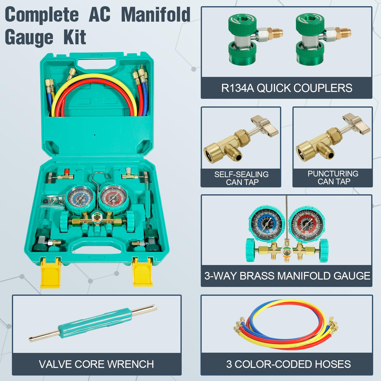 VECOTOOLS close-up of solid brass manifold and blue control valves for long-lasting durability