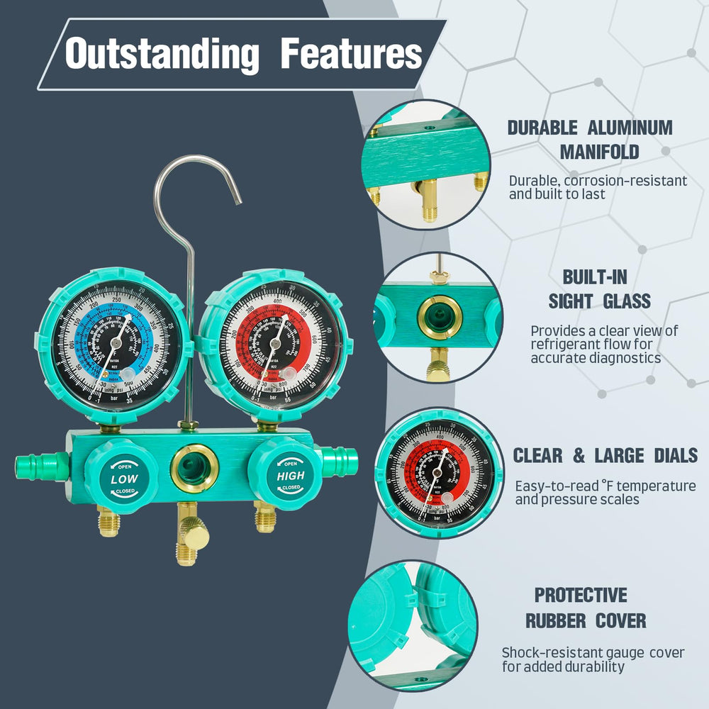 VECOTOOLS color-coded hoses spread demonstrating safe, high-pressure charging