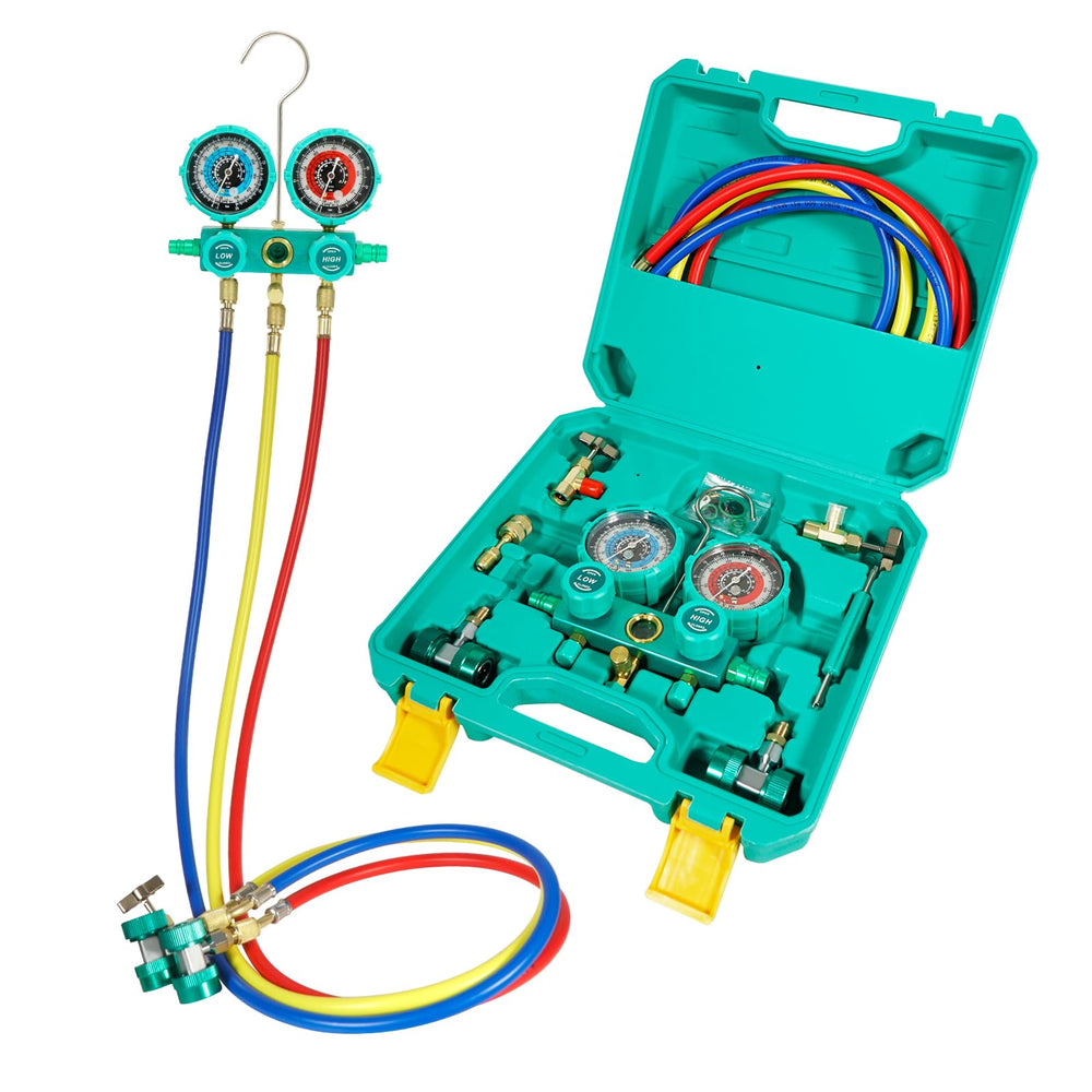 VECOTOOLS manifold front overview showing gauges and valves for precise readings