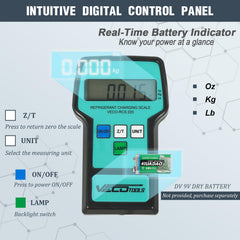 VECOTOOLS scale supporting a refrigerant tank for stable accurate weighing