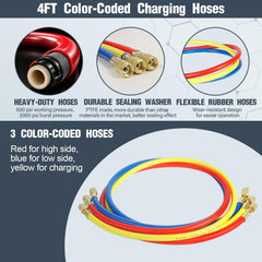 VECOTOOLS red blue yellow hoses displayed for quick identification and safe connections