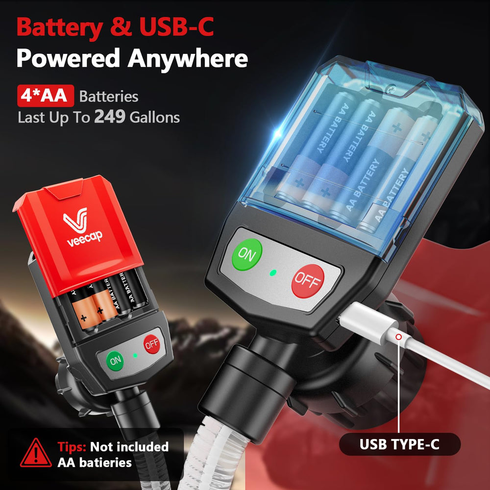 VEECAP long outtake hose shown to illustrate reach and convenience benefit