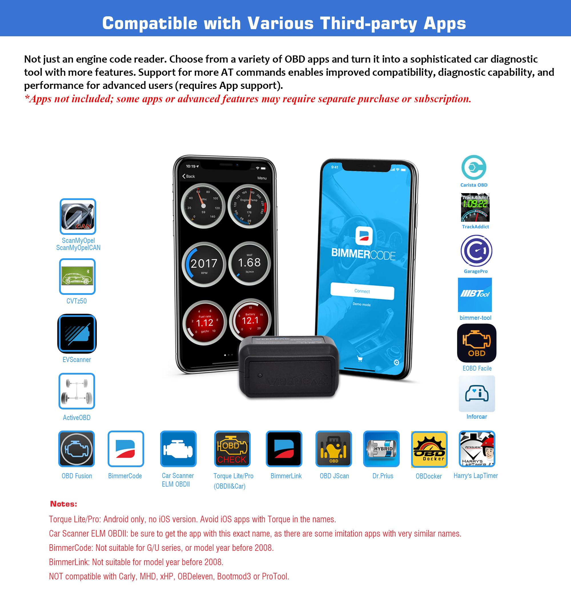 Veepeak plugged into vehicle OBD port demonstrating quick diagnostics access