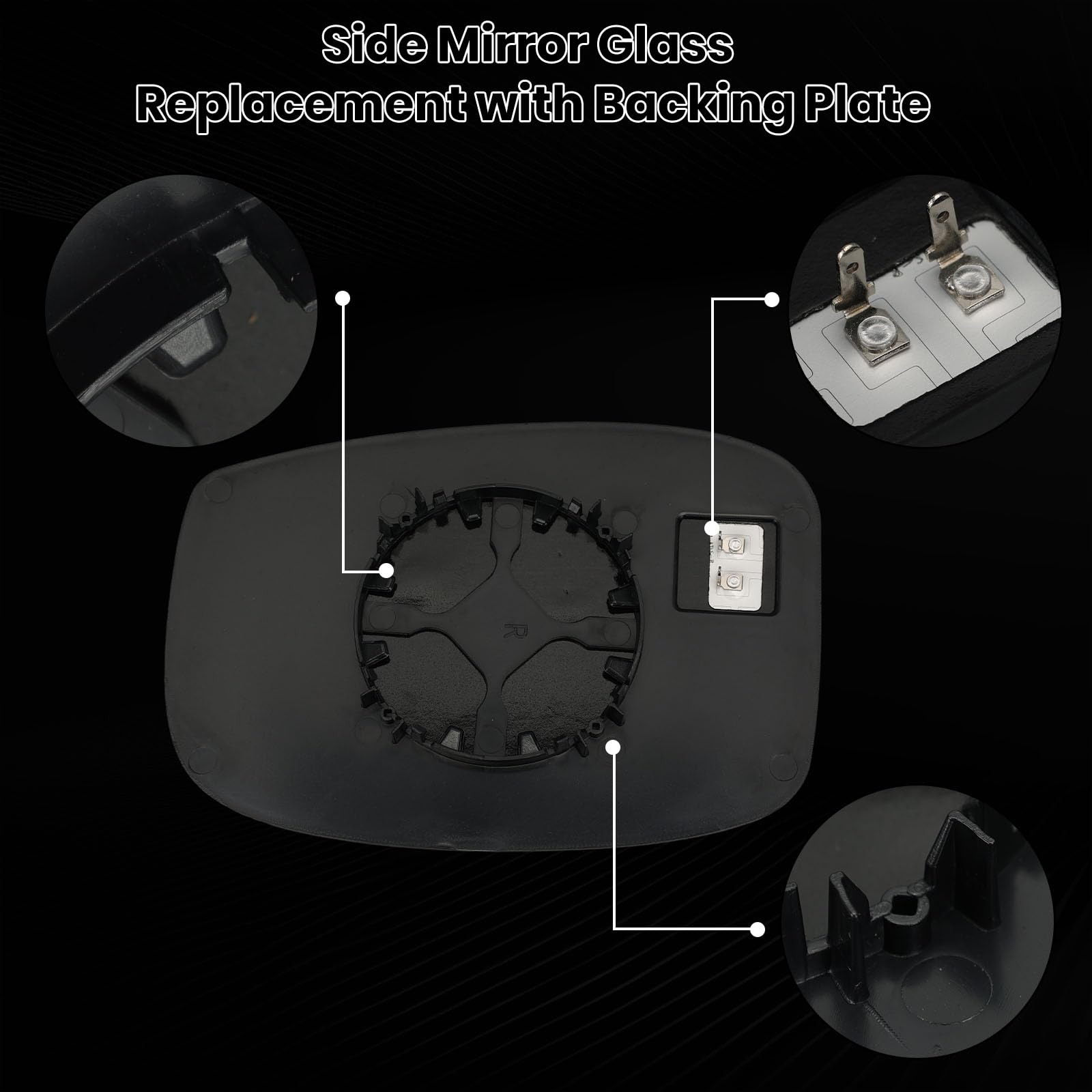 vefix mirror glass backside showing ABS backing and two heated sockets for fast defogging