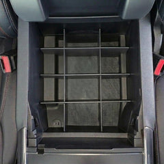 Vehicle OCD installed in Ford F150 console top-down view showing organized storage benefit