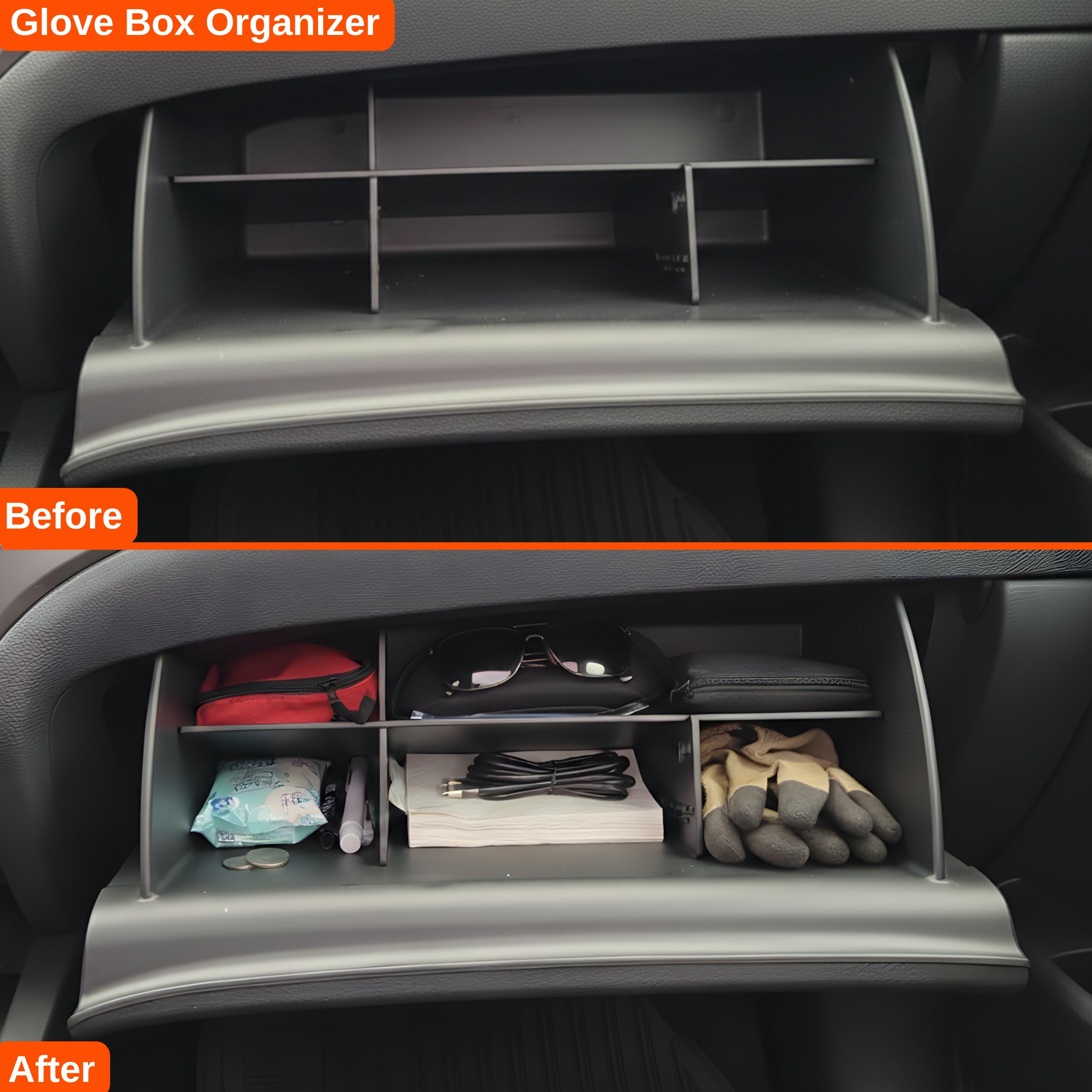 Vehicle OCD close-up of interlocking dividers showing stable organization benefit