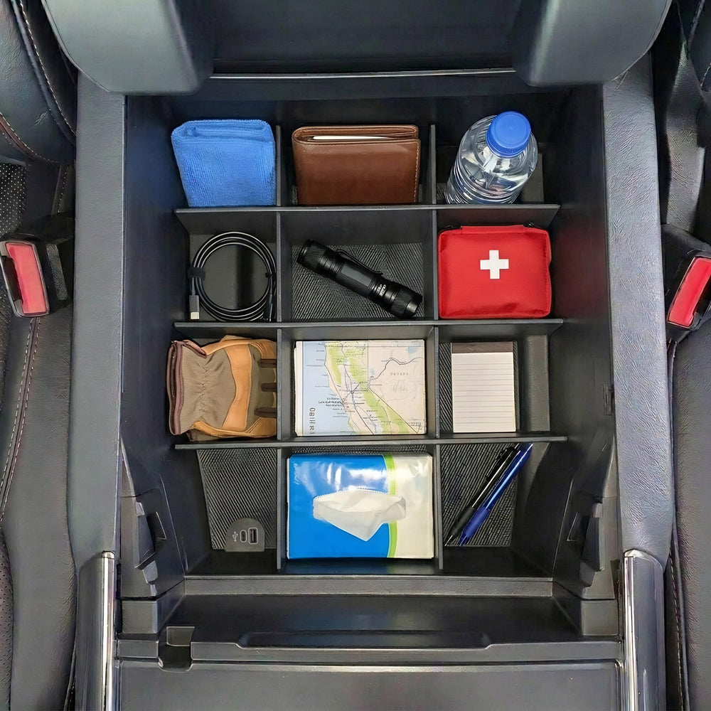 Vehicle OCD side profile in console showing snug fit preventing rattles while driving